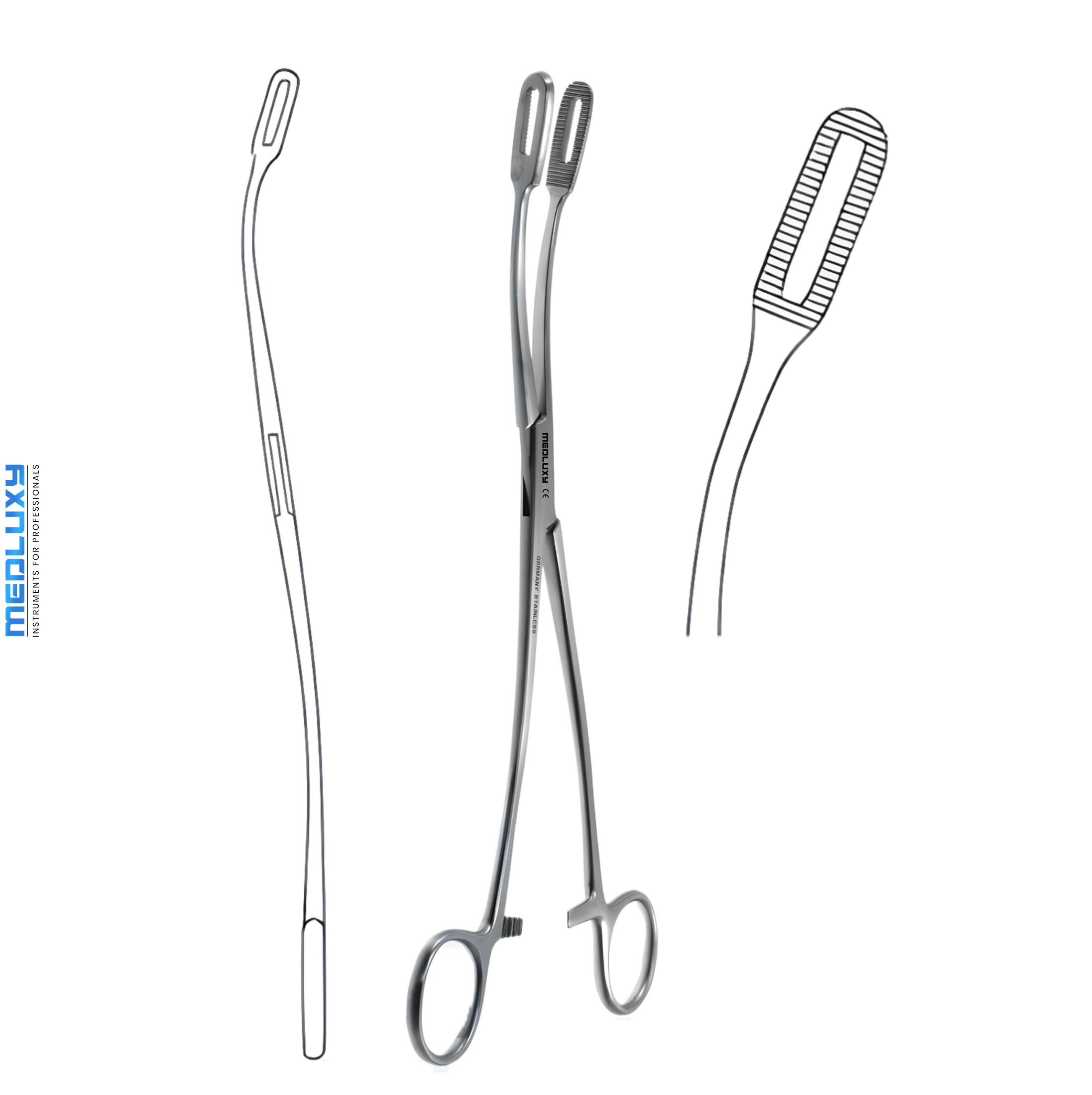 Medluxy - Tampontang Fletcher S-vormig - Gebogen - 24 cm - M-0587 - Verpleegkunde EHBO Sponge Forceps